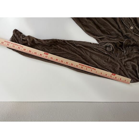 CP SHADES Size S Catrin Crushed Velvet LS Button Up Shirt Brown Rayon Silk - Picture 5 of 12